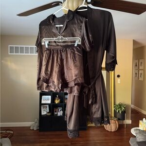 Black 3 piece silky style pj set